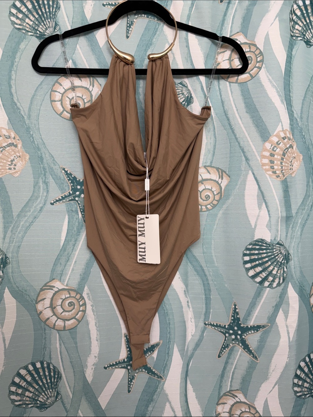 Muy Muy Taupe Halter One-Piece Bodysuit